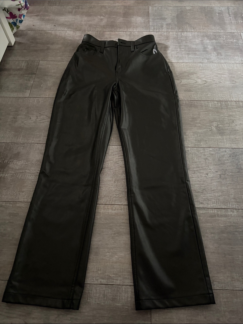 Abercrombie & Fitch Black Faux Leather Wide-Leg Jeans